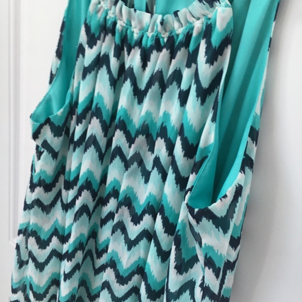 TACERA Chevron Blue Large Sleeveless Womens Dress - Picture 2 of 6